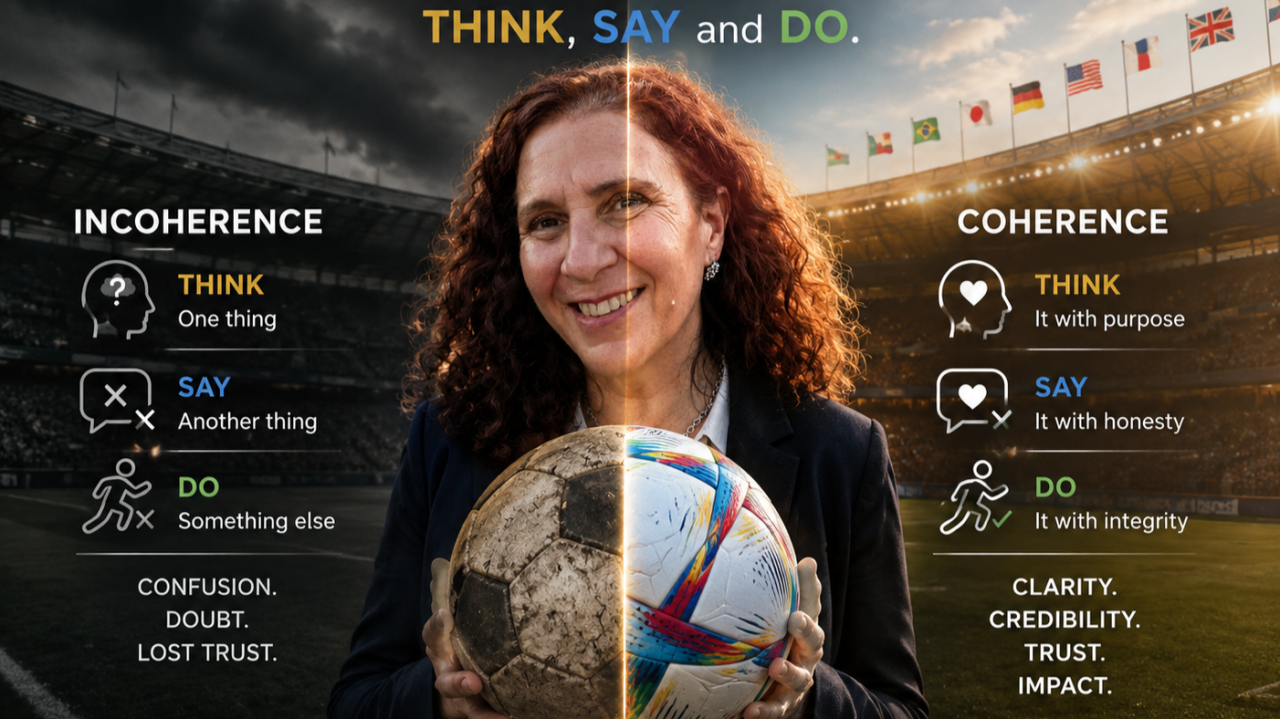 Alejandra Ferraro con una pelota, gráfica sobre coherencia
