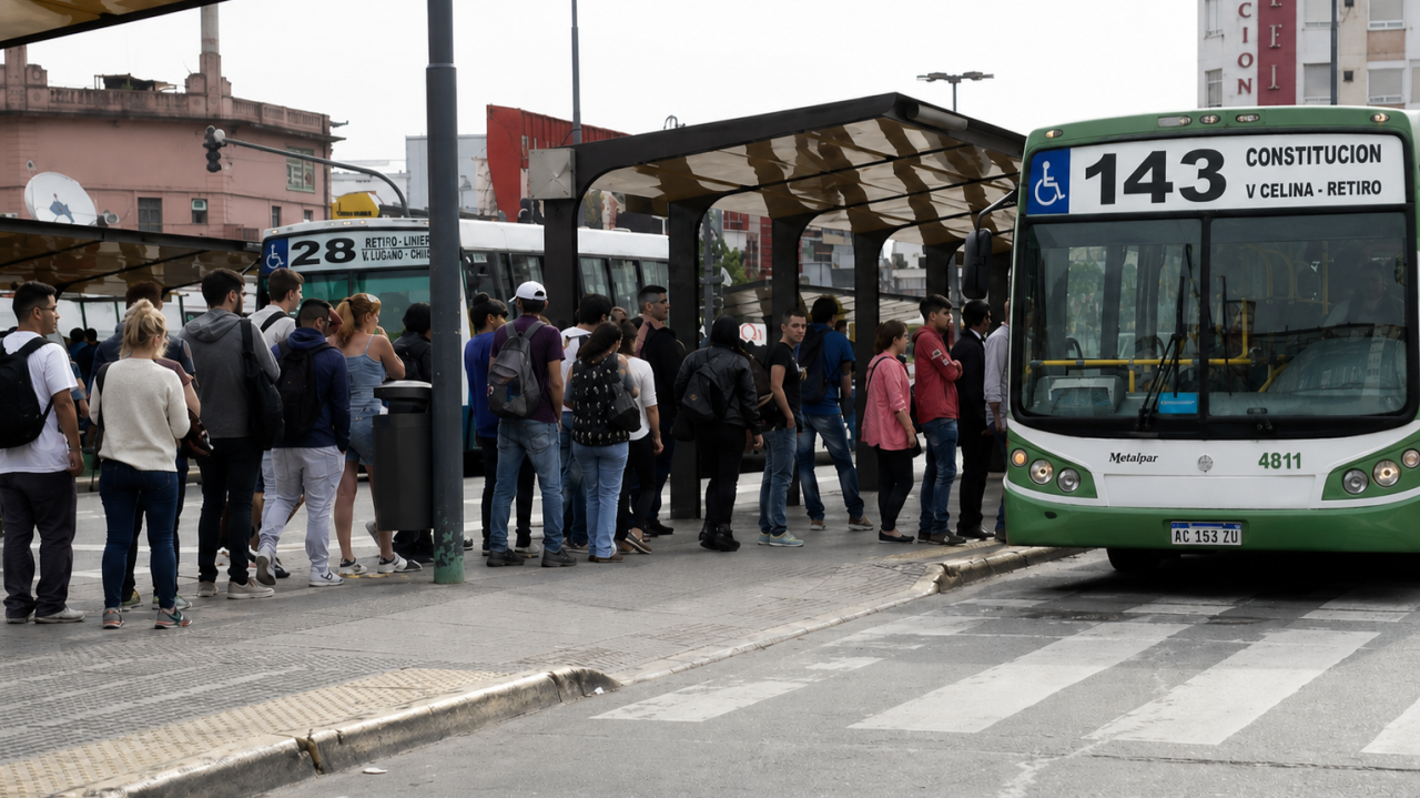 Personas esperando el colectivo en una parada